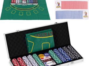 Blackjack pokkeri komplekt 500 žetoone 2 kaardipakki mängumatt lukustatav kast