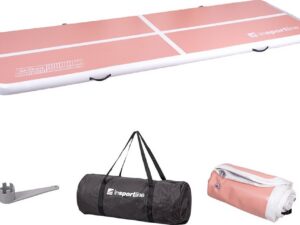 Täispuhutav treeningmatt inSPORTline Airstunt 400 x 100 x 10 cm Korallroosa